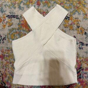 Elegant White Cross-Back Ribbed Top, Purchased by Day & Moon
